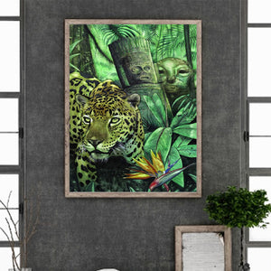 Cheetah In The Forest Ruins 30*40CM(Canvas) Full Round Drill Diamond Painting