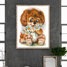 Load image into Gallery viewer, Happy Dog With Flowers 30*40CM(Canvas) Full Round Drill Diamond Painting
