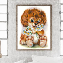 Load image into Gallery viewer, Happy Dog With Flowers 30*40CM(Canvas) Full Round Drill Diamond Painting
