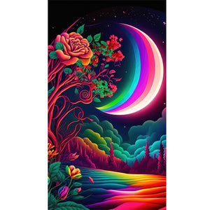Colorful Moon And Red Rose 40*70CM(Canvas) Full Round Drill Diamond Painting