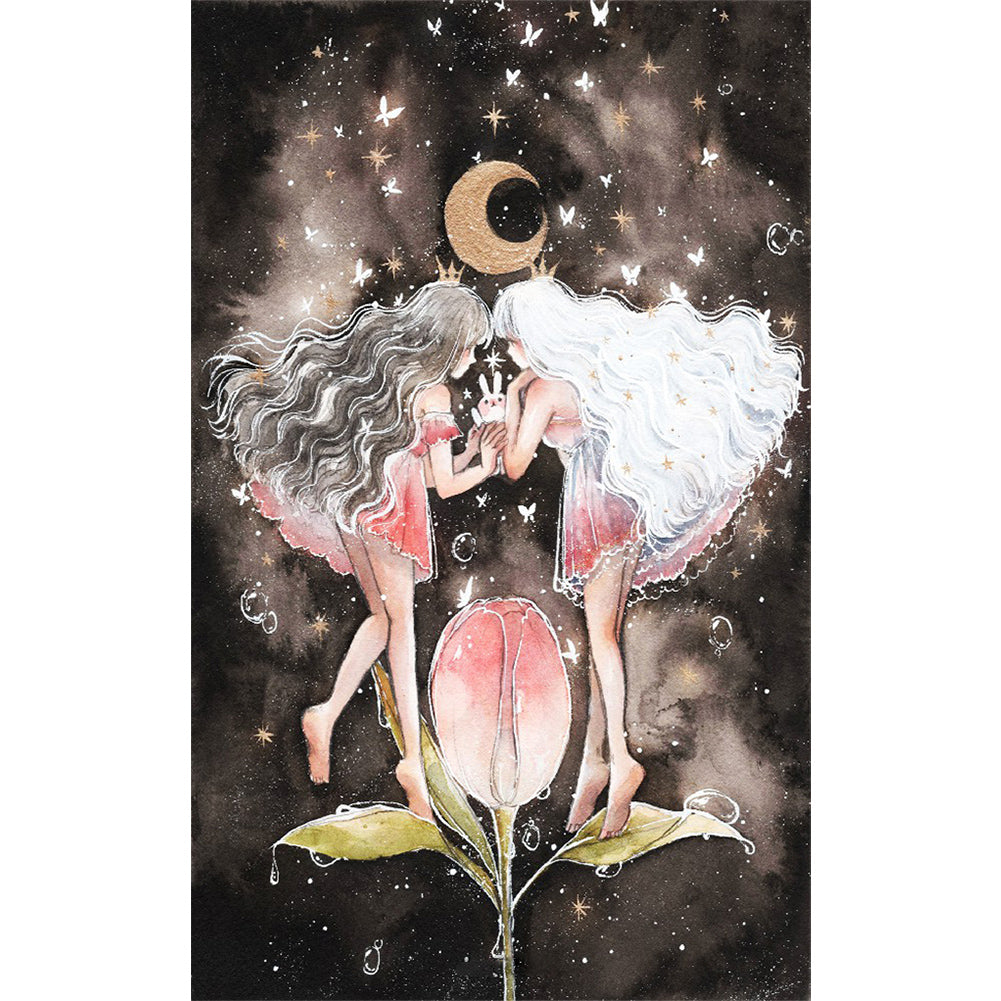 Flower Fairy Under The Moon 30*50CM(Canvas) Full Round Drill Diamond Painting