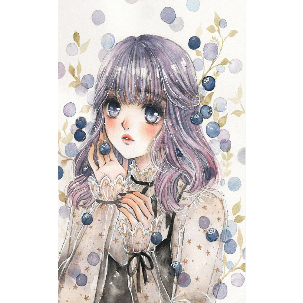 Blueberry Girl 30*50CM(Canvas) Full Round Drill Diamond Painting