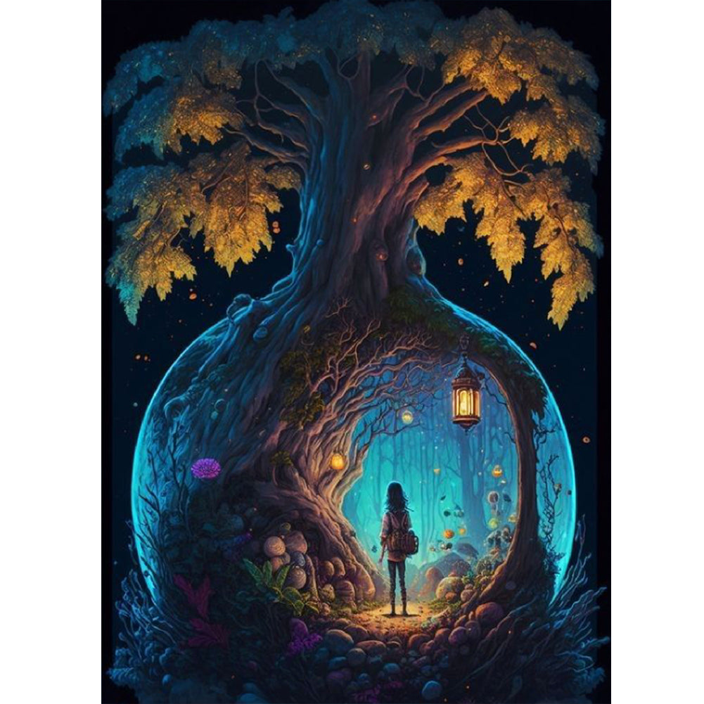 Explorer And The Secret Under The Tree 30*40CM(Canvas) Full Round Drill Diamond Painting