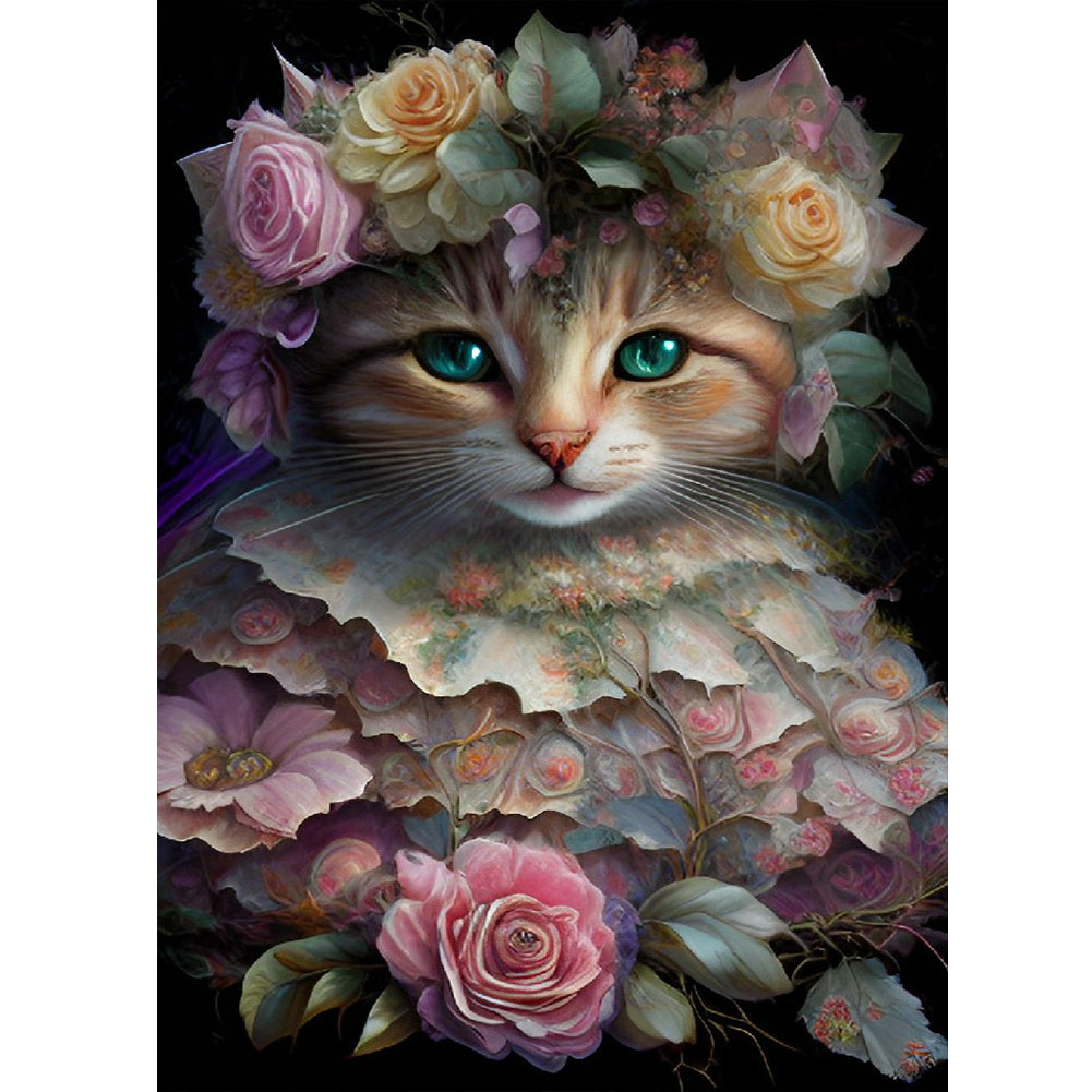 Flower Cat 30*40CM(Canvas) Full Round Drill Diamond Painting