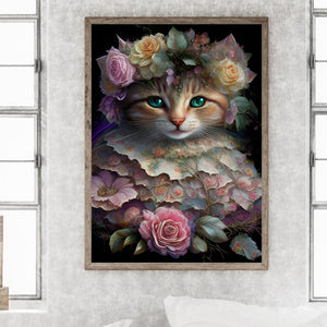 Flower Cat 30*40CM(Canvas) Full Round Drill Diamond Painting