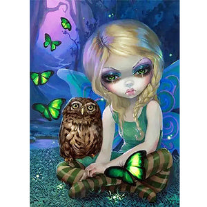 Girl Not Very Happy At Night 30*40CM(Canvas) Full Round Drill Diamond Painting