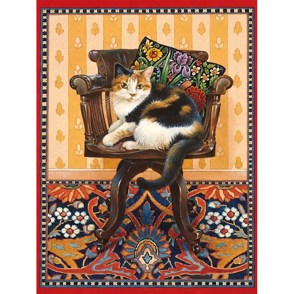 Huancan - Retro Cat - 40*50CM 11CT 3 Stamped Cross Stitch