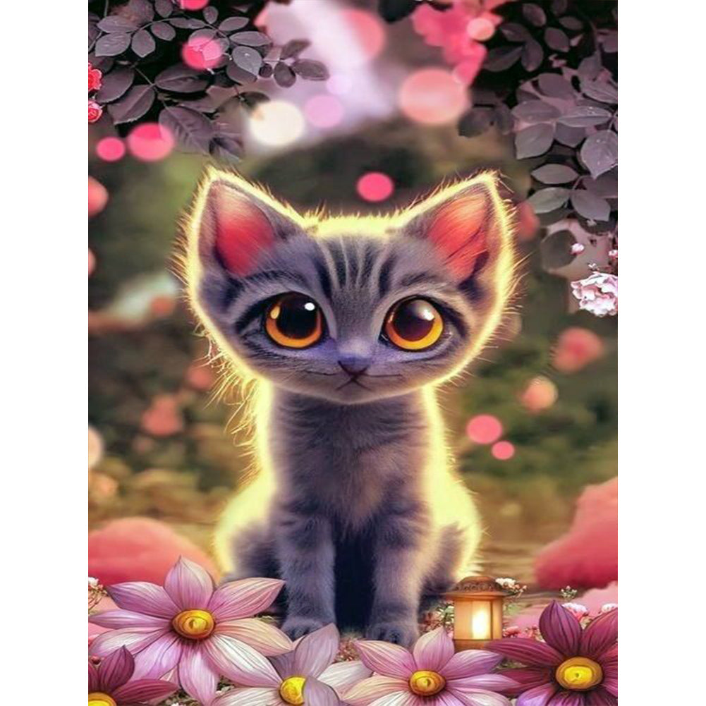 Cat With Flowers 30*40CM(Canvas) Full Round Drill Diamond Painting