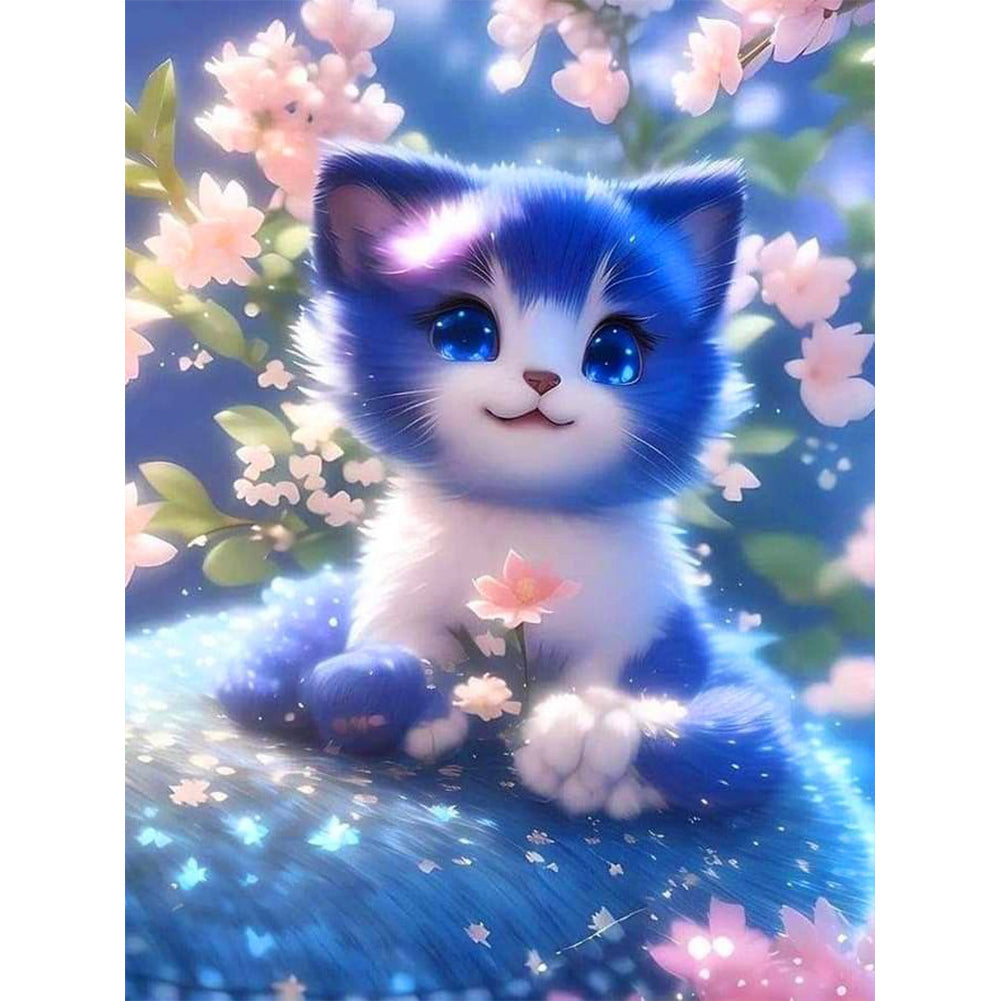 Blue And White Cat 30*40CM(Canvas) Full Round Drill Diamond Painting