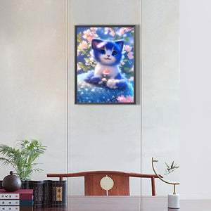 Blue And White Cat 30*40CM(Canvas) Full Round Drill Diamond Painting