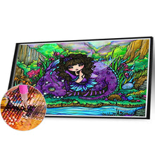 Load image into Gallery viewer, Pixie Girl With Curly Hair And A Purple Dinosaur 40*30CM(Canvas) Full Round Drill Diamond Painting
