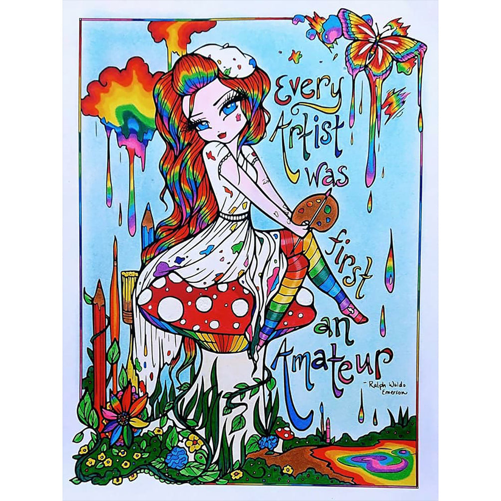 Artist Girl With Colorful Hair 40*50CM(Canvas) Full Round Drill Diamond Painting