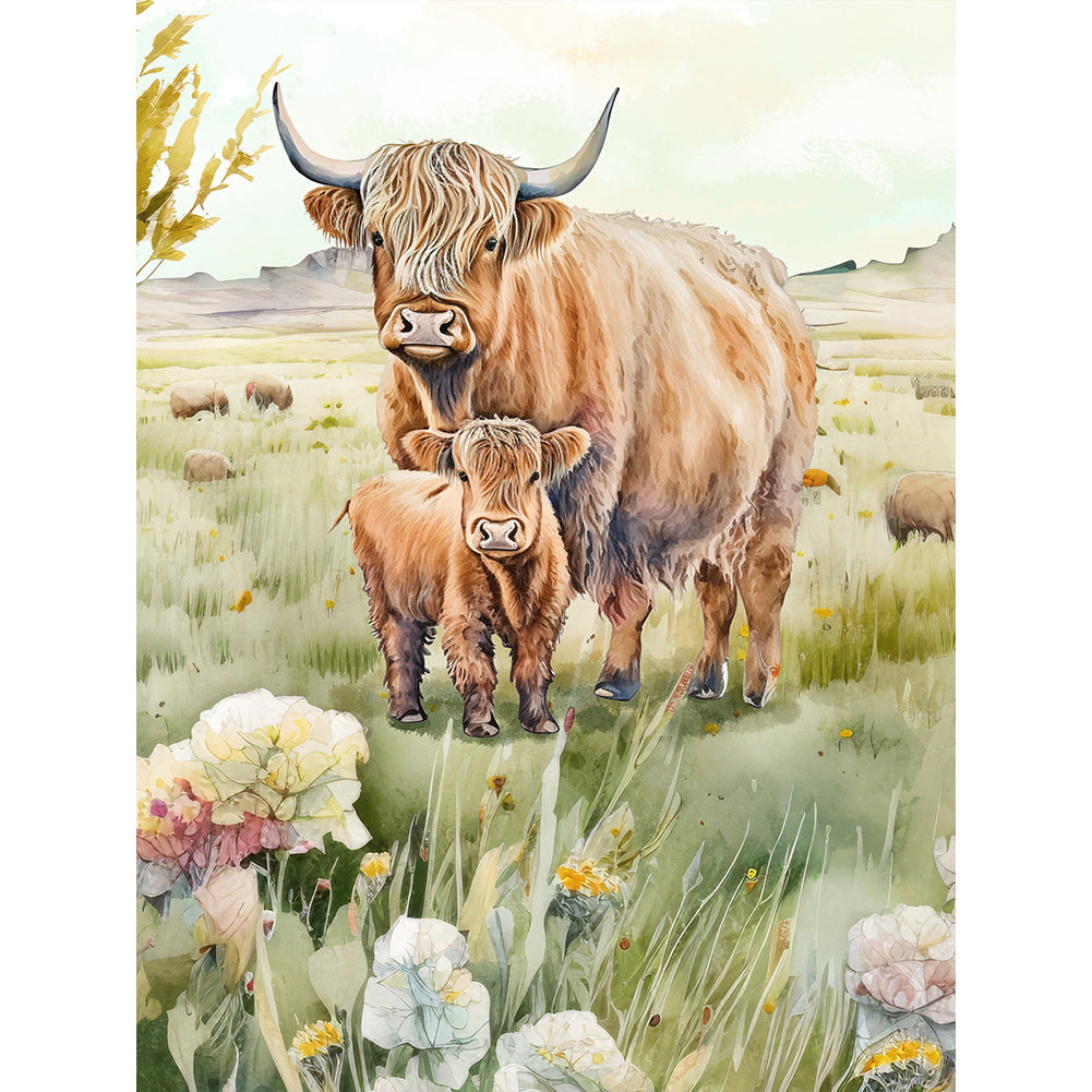Highland Cattle 30*40CM(Canvas) Full Round Drill Diamond Painting