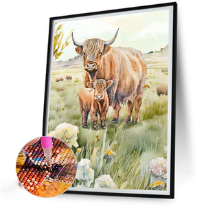 Highland Cattle 30*40CM(Canvas) Full Round Drill Diamond Painting