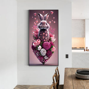 Heart-Shaped Rabbit With Flowers 40*70CM(Canvas) Full Round Drill Diamond Painting