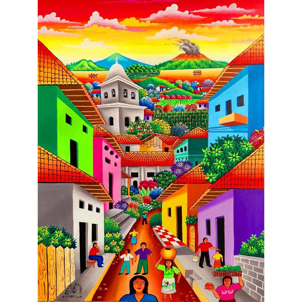 Colorful Buildings 30*40CM(Canvas) Full Round Drill Diamond Painting