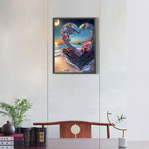 Beach Heart Frame 30*40CM(Canvas) Full Round Drill Diamond Painting