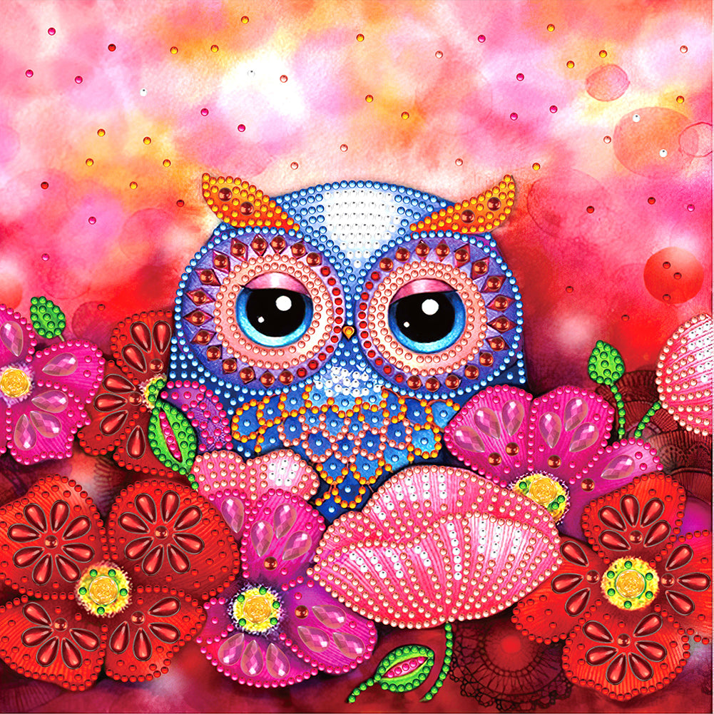 Diamond Owl Among Flowers 30*30CM(Canvas) Partial Special Shaped Drill Diamond Painting
