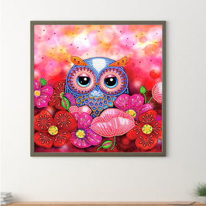 Diamond Owl Among Flowers 30*30CM(Canvas) Partial Special Shaped Drill Diamond Painting