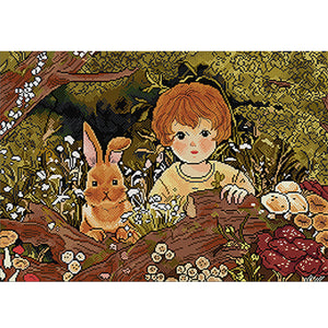 Joy Sunday - Little Boy And Bunny - 55*40CM 14CT 2 Stamped Cross Stitch
