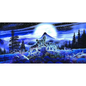 Howling Wolf At Night 70*40CM(Canvas) Full Round Drill Diamond Painting