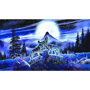 Howling Wolf At Night 70*40CM(Canvas) Full Round Drill Diamond Painting