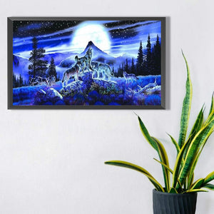 Howling Wolf At Night 70*40CM(Canvas) Full Round Drill Diamond Painting