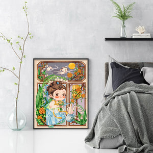 Yishu - Little Girl And Flowers - 40*56CM 11CT 3 Stamped Cross Stitch