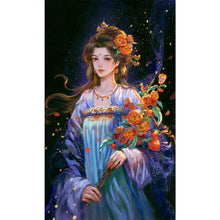 Load image into Gallery viewer, Yishu - Girl With Long Hair And Flowers - 50*80CM 11CT 3 Stamped Cross Stitch
