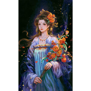 Yishu - Girl With Long Hair And Flowers - 50*80CM 11CT 3 Stamped Cross Stitch