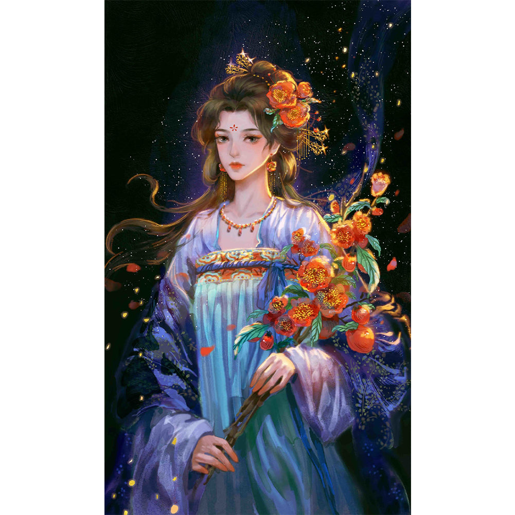 Yishu - Girl With Long Hair And Flowers - 50*80CM 11CT 3 Stamped Cross Stitch