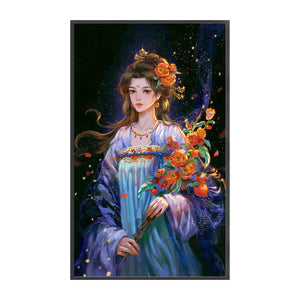 Yishu - Girl With Long Hair And Flowers - 50*80CM 11CT 3 Stamped Cross Stitch