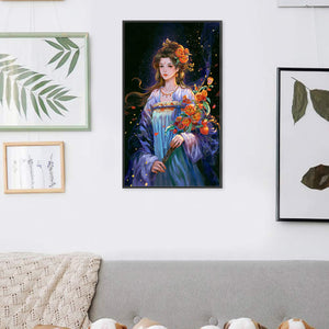 Yishu - Girl With Long Hair And Flowers - 50*80CM 11CT 3 Stamped Cross Stitch