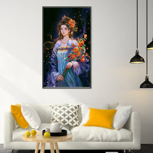 Yishu - Girl With Long Hair And Flowers - 50*80CM 11CT 3 Stamped Cross Stitch