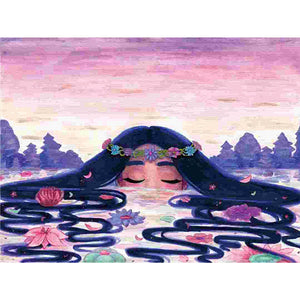 Girl By A Mountain Lake 40*30CM(Canvas) Full Round Drill Diamond Painting