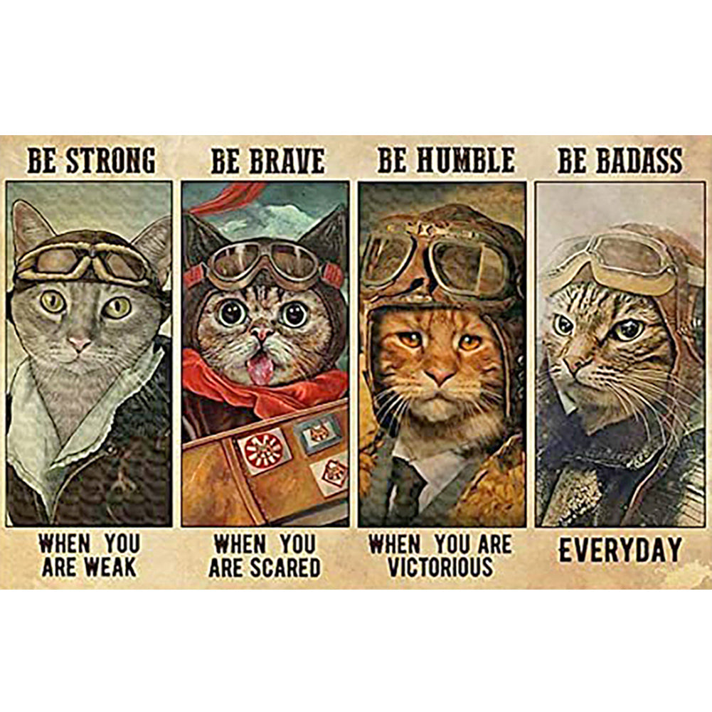 Aviator Cat 35*55CM(Canvas) Full Round Drill Diamond Painting