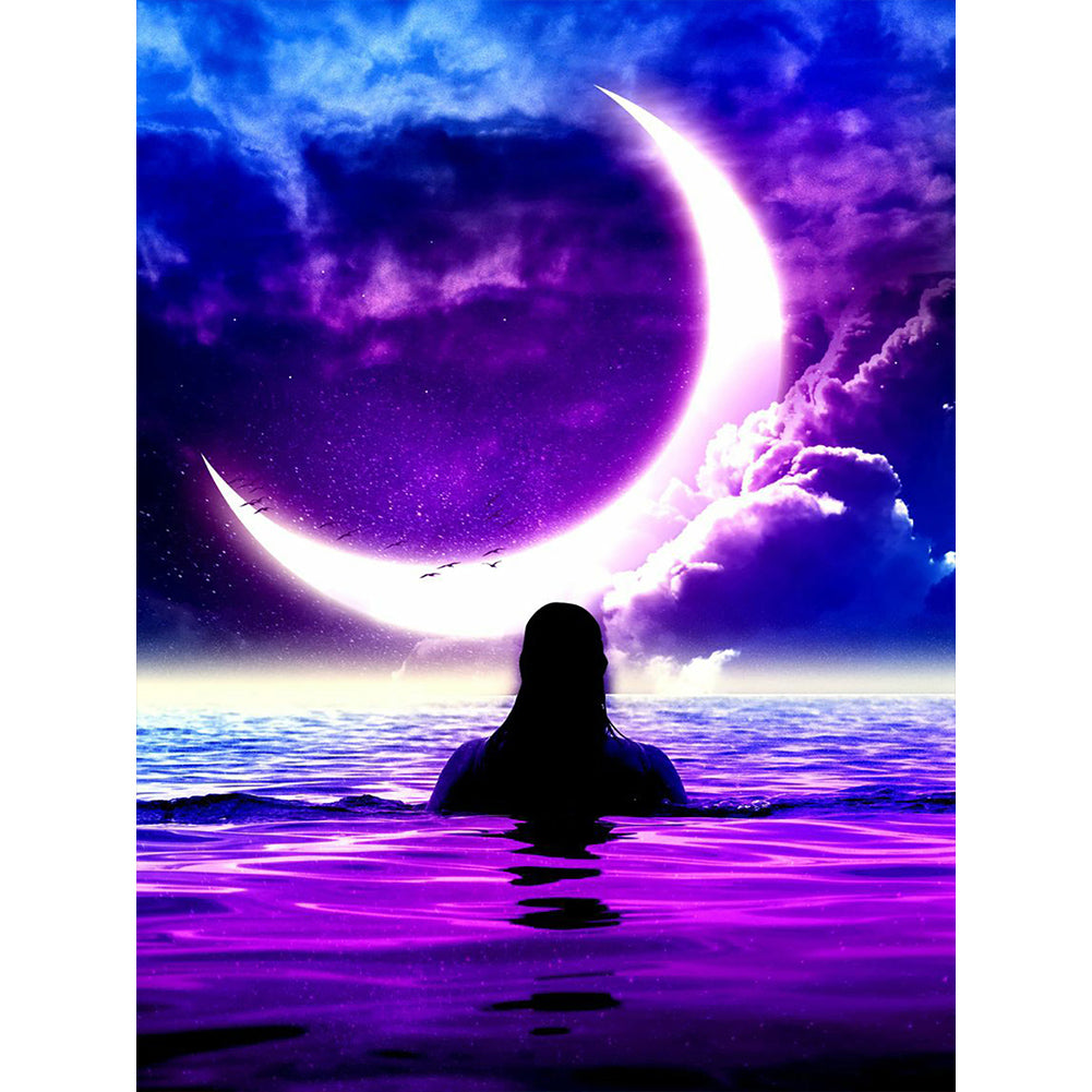 Girl Under The Moon 30*40CM(Canvas) Full Round Drill Diamond Painting