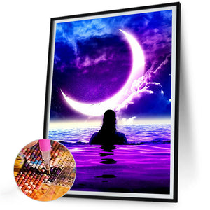 Girl Under The Moon 30*40CM(Canvas) Full Round Drill Diamond Painting