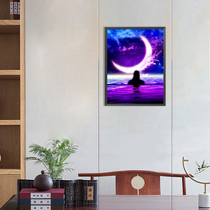 Girl Under The Moon 30*40CM(Canvas) Full Round Drill Diamond Painting