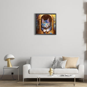 Cat Guarding The Gate 30*30CM(Canvas) Full Round Drill Diamond Painting