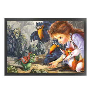 Yishu - Girl And Animals - 60*40CM 11CT 3 Stamped Cross Stitch