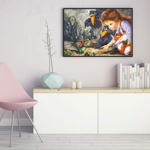 Yishu - Girl And Animals - 60*40CM 11CT 3 Stamped Cross Stitch