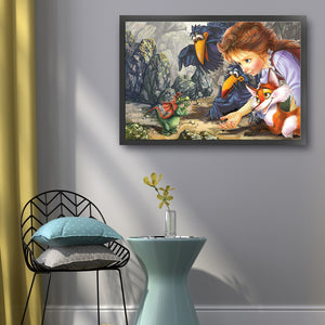 Yishu - Girl And Animals - 60*40CM 11CT 3 Stamped Cross Stitch