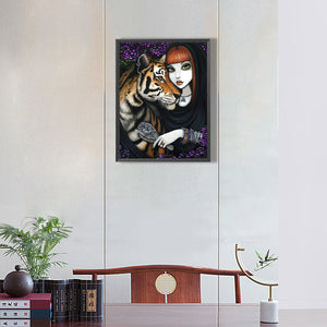 Girl And Tiger 30*40CM(Canvas) Full Round Drill Diamond Painting