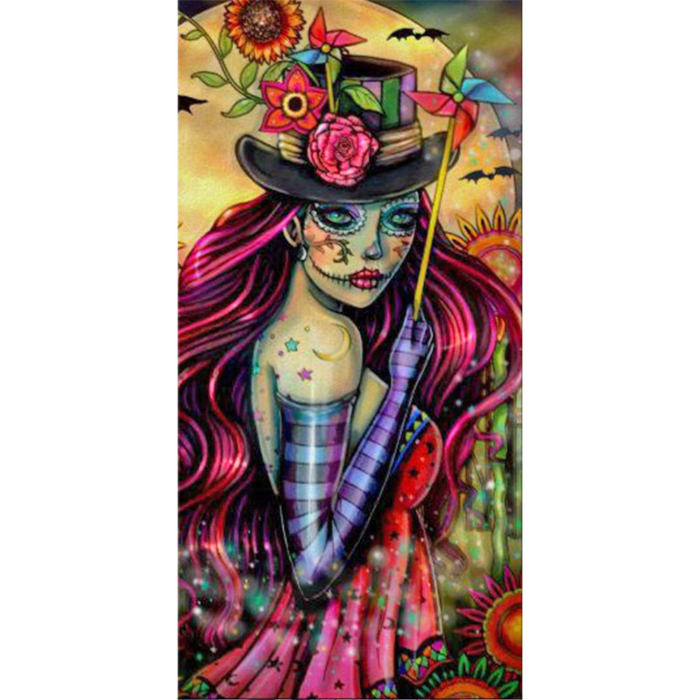 Girl Holding A Windmill 30*70CM(Canvas) Full Round Drill Diamond Painting