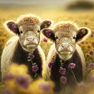 Cow With Flowers 30*30CM(Canvas) Full Round Drill Diamond Painting
