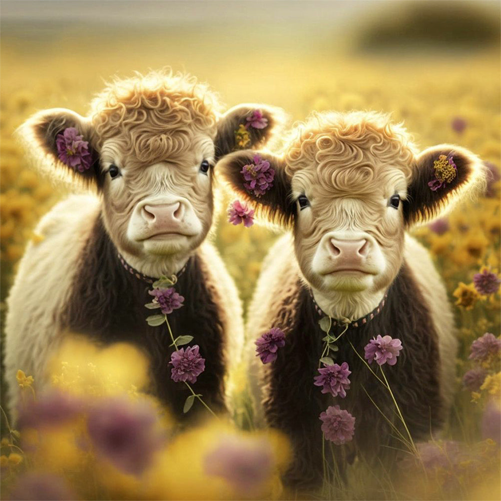 Cow With Flowers 30*30CM(Canvas) Full Round Drill Diamond Painting