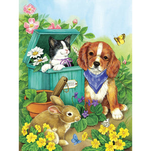 Cat And Dog Playing 30*40CM(Canvas) Full Round Drill Diamond Painting