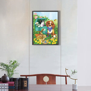 Cat And Dog Playing 30*40CM(Canvas) Full Round Drill Diamond Painting