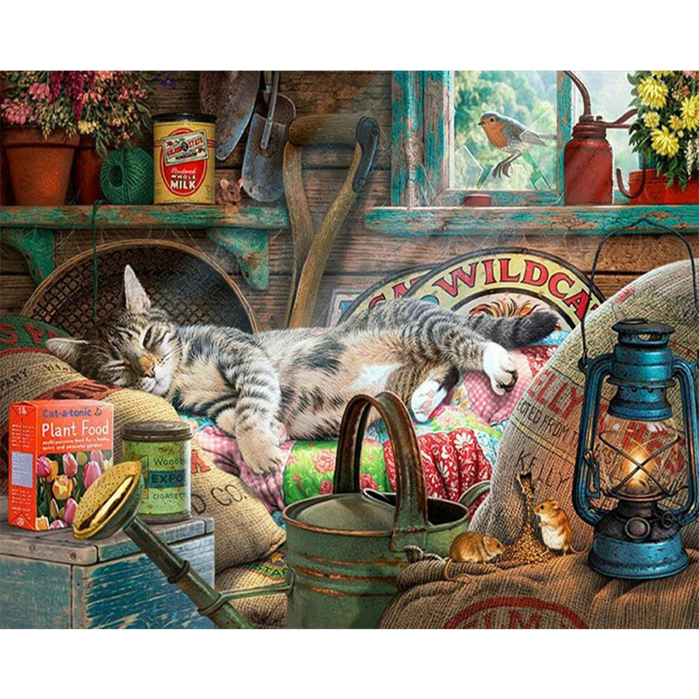 Cat Sleeping Lazy 50*40CM(Canvas) Full Round Drill Diamond Painting